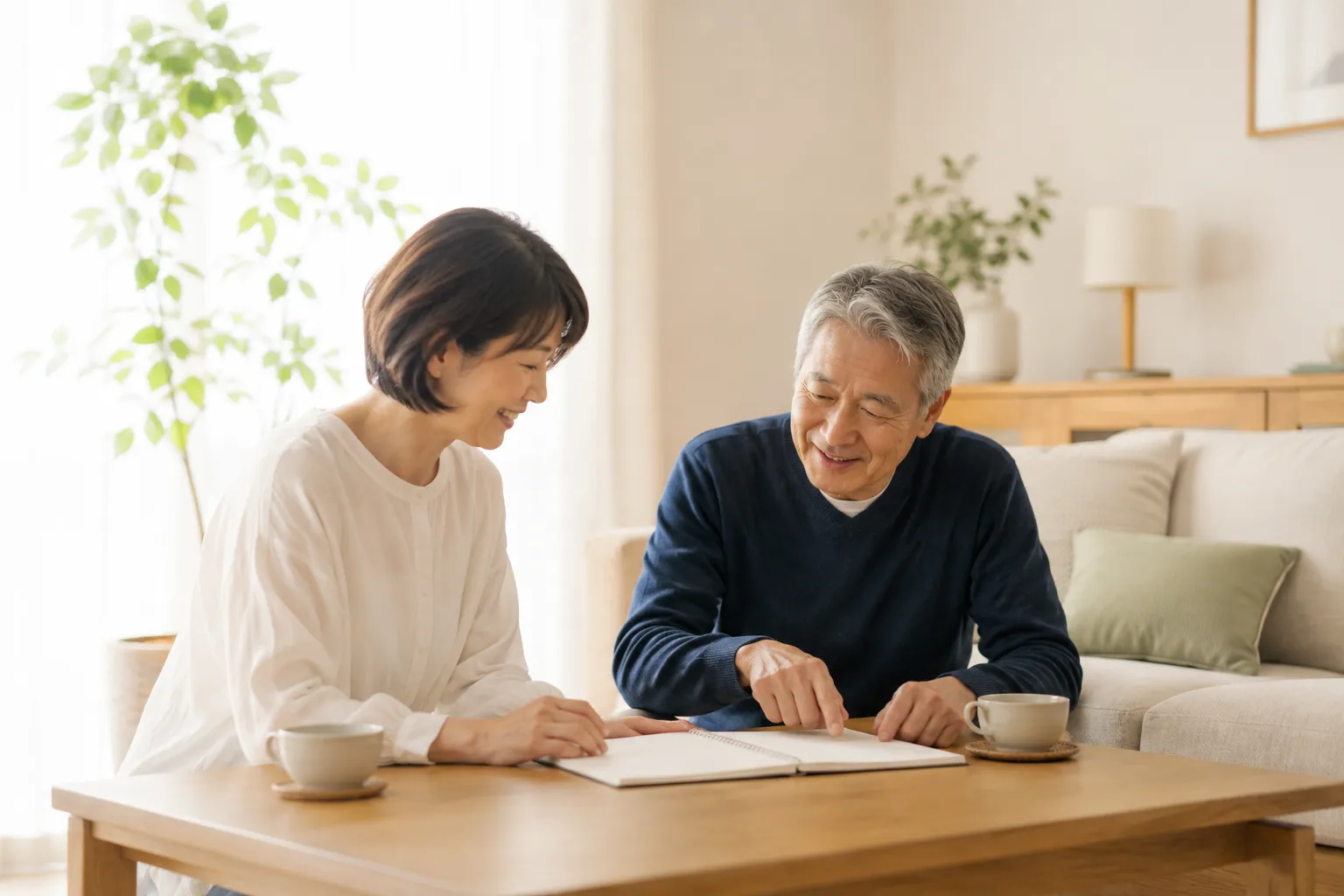 ノートを開いて、一緒にこれからのことを整理する親子